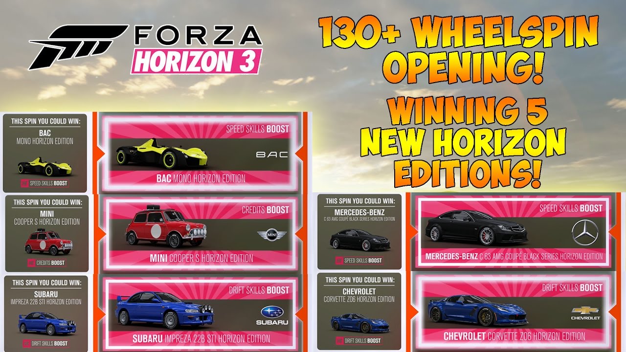 Forza Horizon 3 - NEW HORIZON EDITION CARS OPENING! - 140+ WHEELSPIN OPENING!