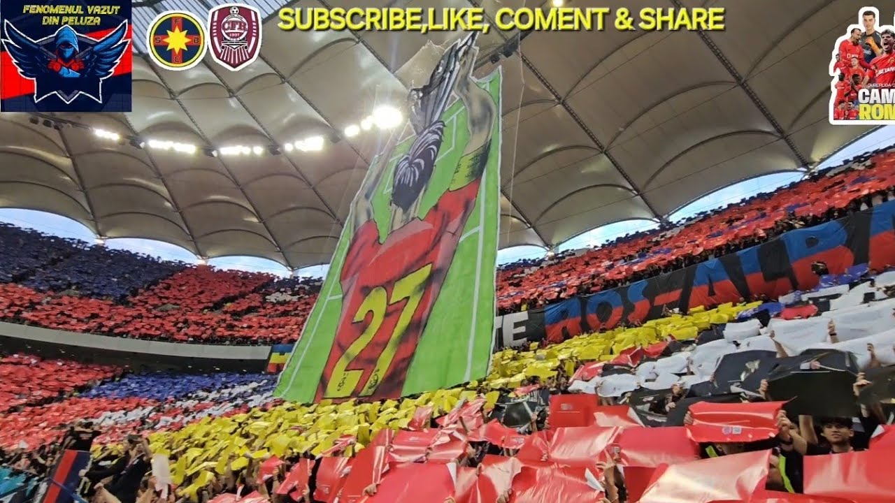 Coregafia campionilor la meciul STEAUA(FCSB) - CFR Cluj realizata de Peluza Nord pe tot stadionul