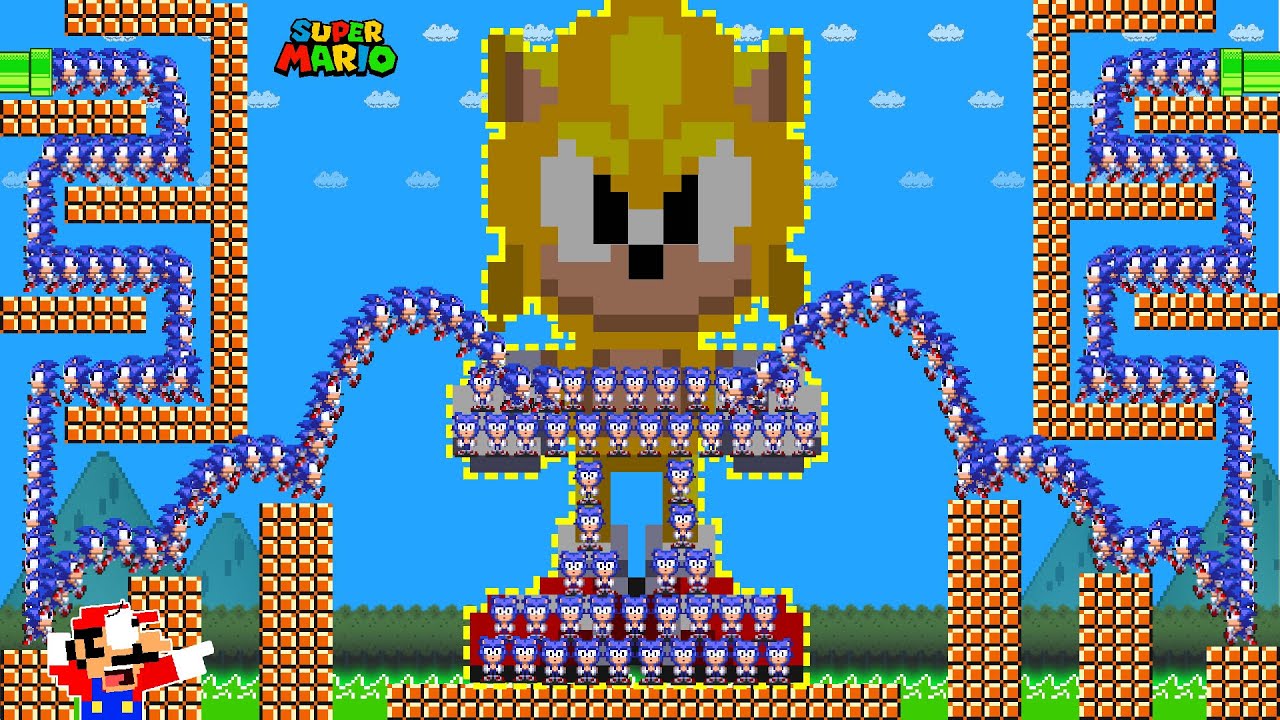 Mario Build Tower But with 1,000,000 Sonic Tiny March Madness | Game Animation