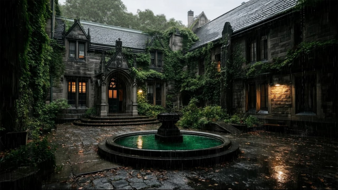 Rain at the Old Academy | Dark Academia Study Ambience