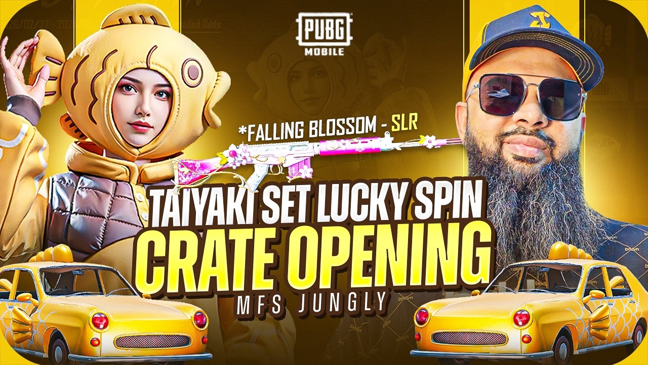 9,000UC 🎟️ Fishing Taiyaki Set & Falling Blossom SLR Upgrade Lucky Spin 🐟 PUBG Mobile Crate Opening