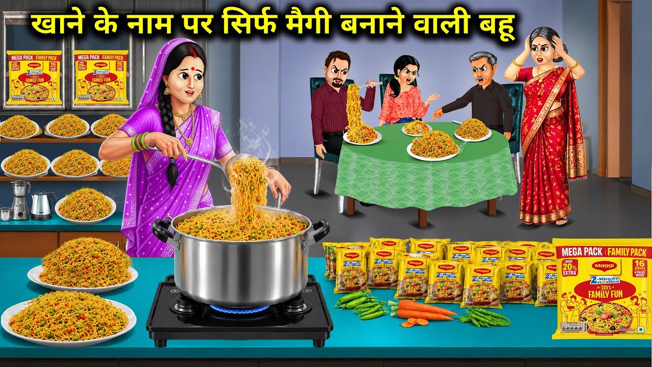 खाने के नाम पर सिर्फ मैगी बनाने वाली बहू || Daughter-In-Law Maggi Only Name Of Food || Cartoon Video