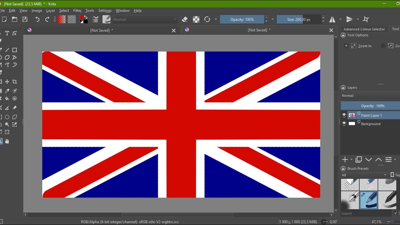 How to draw the United Kingdom flag in Krita