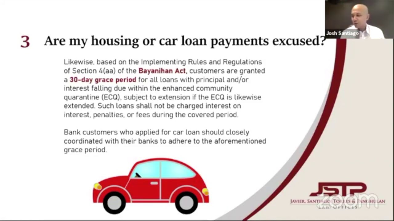 3. During the ECQ/MECQ/GCQ/MGCQ, are my housing or car loan payments excused?