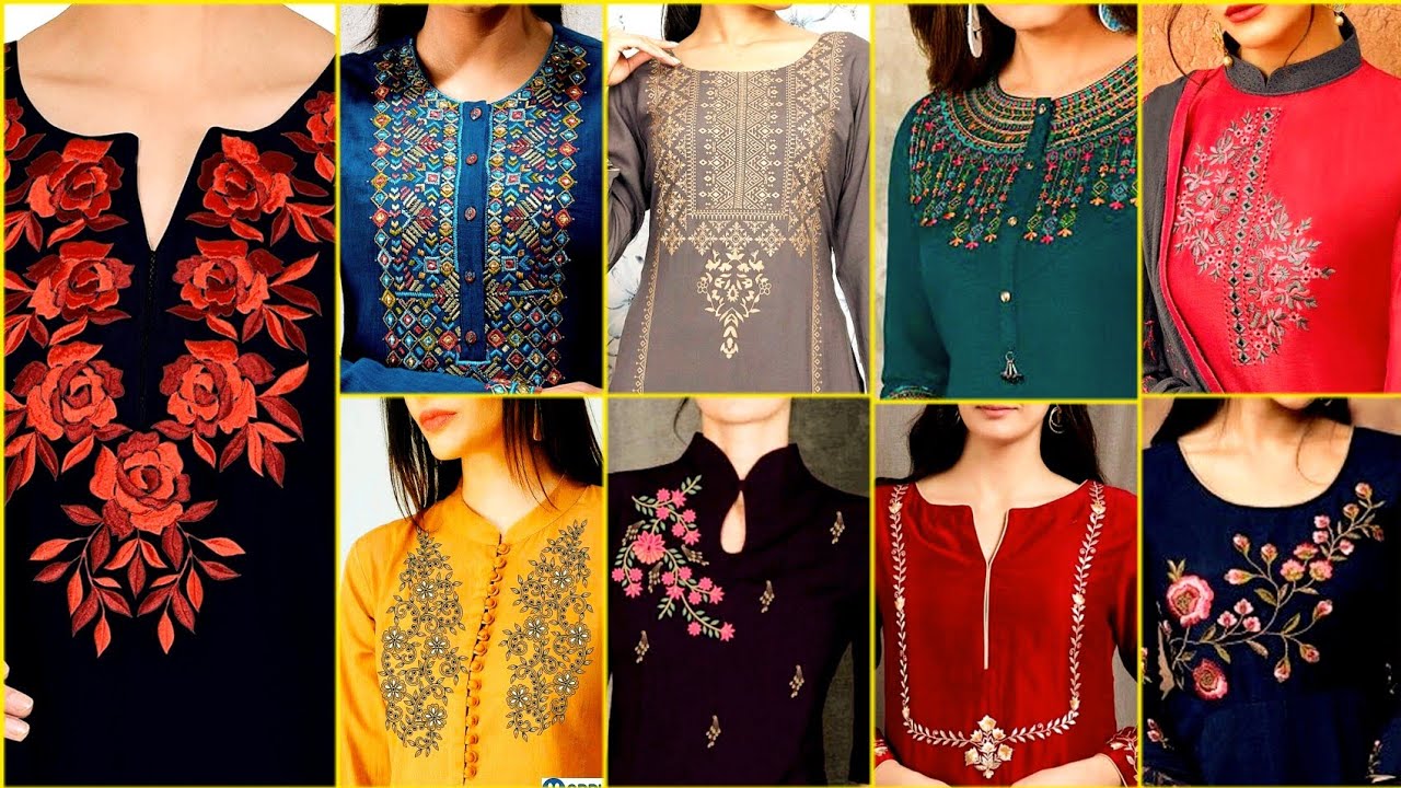 Attractive  Embroidered Neck Designing Ideas 2023 / Front & Back Neckline Embroidery Designs