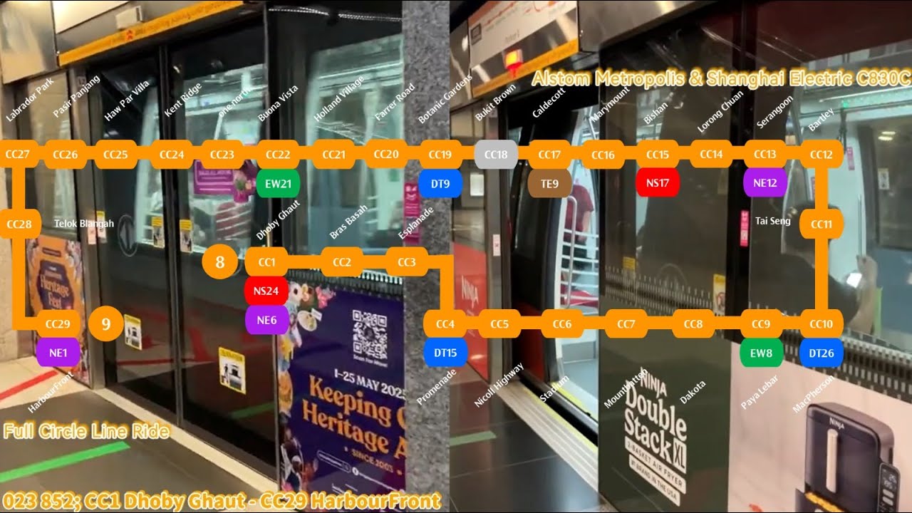 ⁴ᴷ⁶⁰ [SMRT] Circle Line Full Ride; Alstom Metropolis C830C [852] CC1 Dhoby Ghaut - CC29 HarbourFront