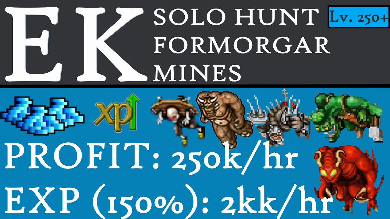 EK - Solo Hunt Svargrond Formorgar Mines PROFIT: 250k/hr EXP (150%): 2kk/hr   atvictorino