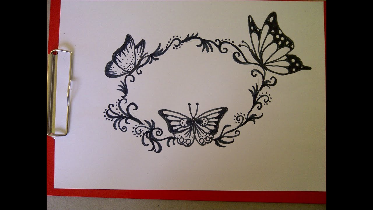 Einen Schmetterling zeichnen. Schöne Verzierungen/Muster für eine Glückwunschkarte.