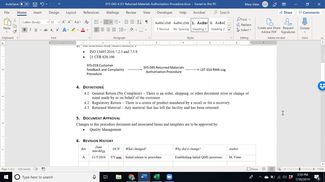 SYS-045 Returned Materials Authorization Procedure