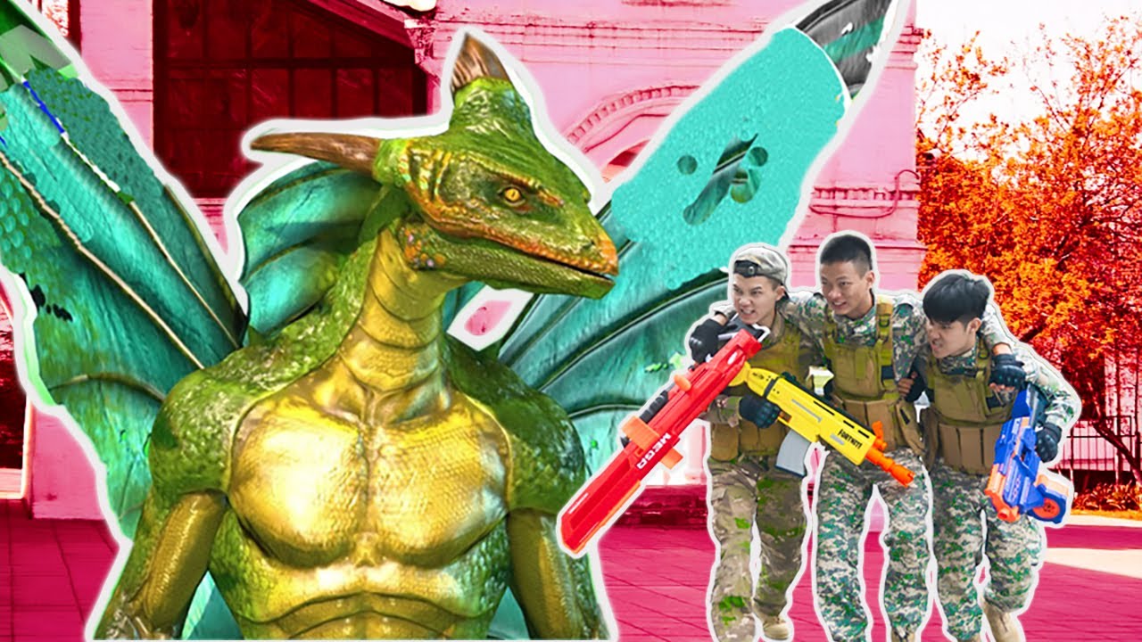 NTK Nerf War : SEAL Girl Warrior Attack Dragon Bug Monster by Nerf Guns Skill Rescuing Policewoman
