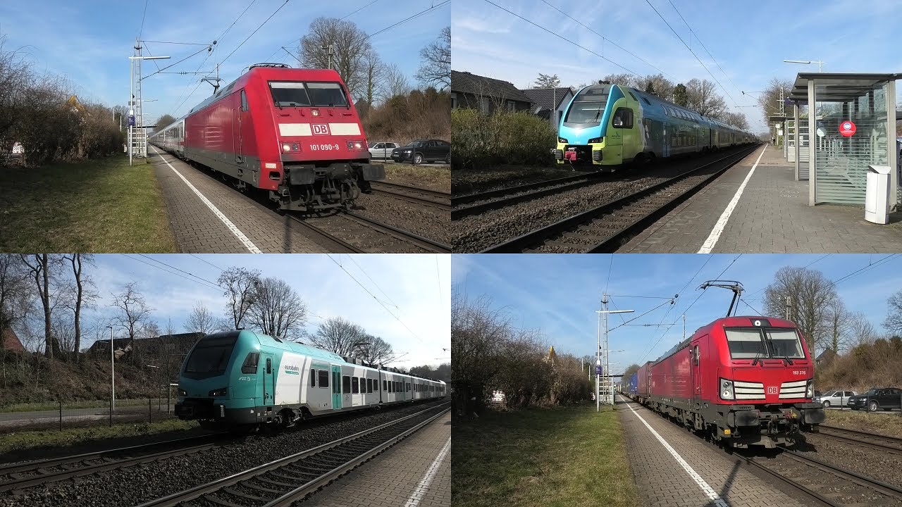 Bahnverkehr in Ibbenbüren-Laggenbeck mit Br 101 + Intercity, Stadler KISS & FLIRT 3 und Güterzügen