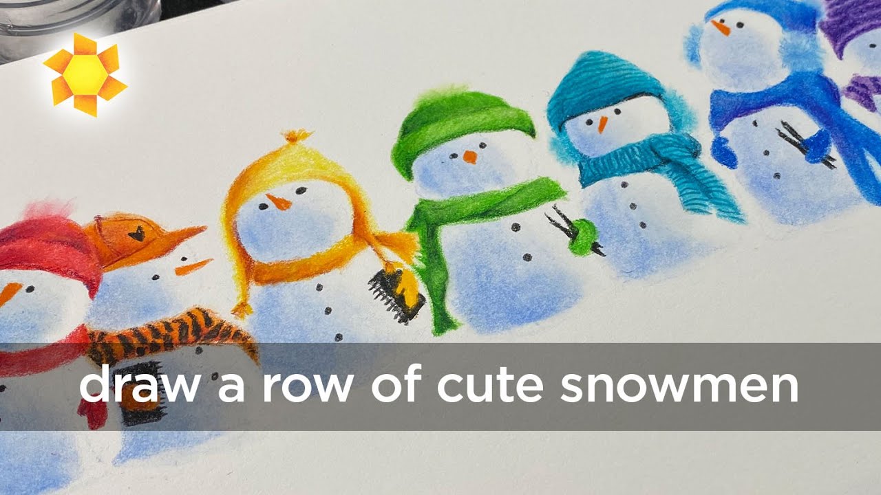 How to draw a row of cute custom snowmen