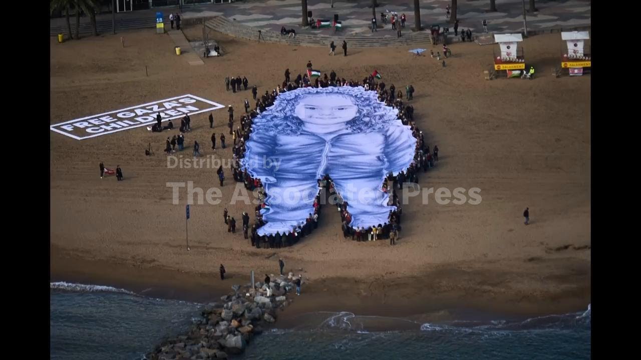 Giant photo of Hind Rajab unfurled on Barcelona beach on 2nd anniversary of her death
