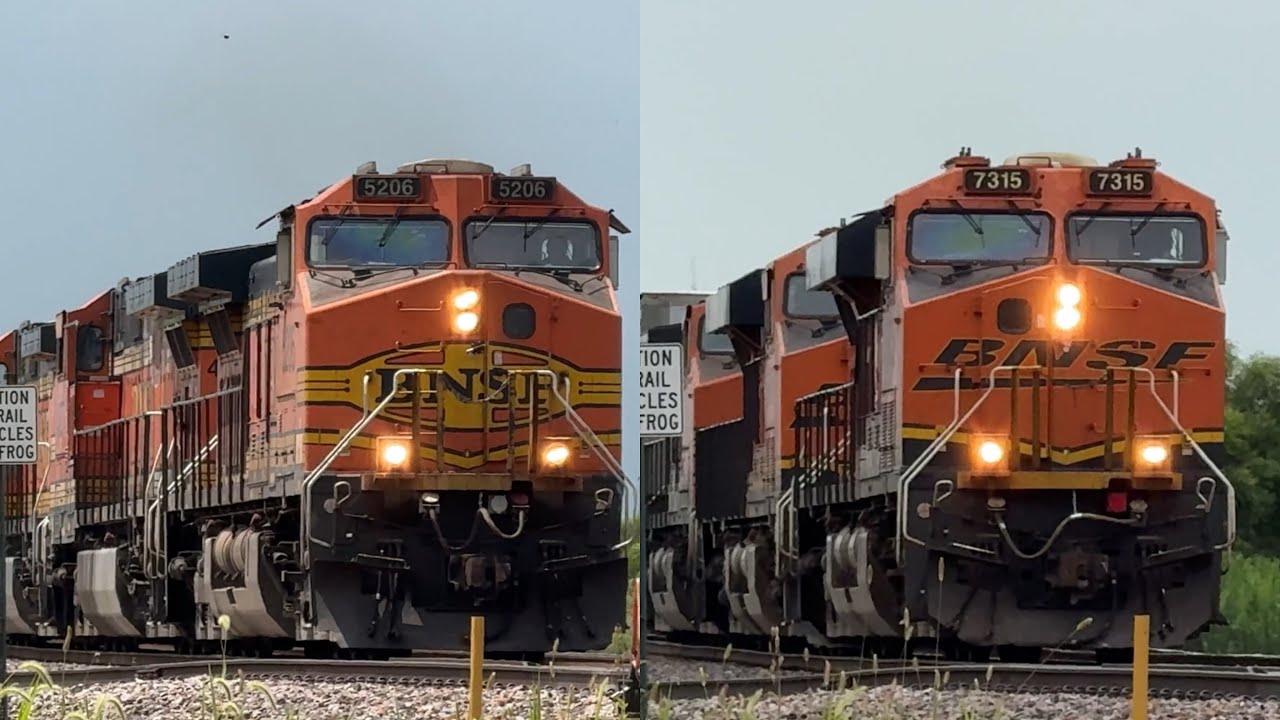Slow 3x3 BNSF Stack train & fast BNSF Z train! BNSF Transcon: Marceline sub..7/19/25