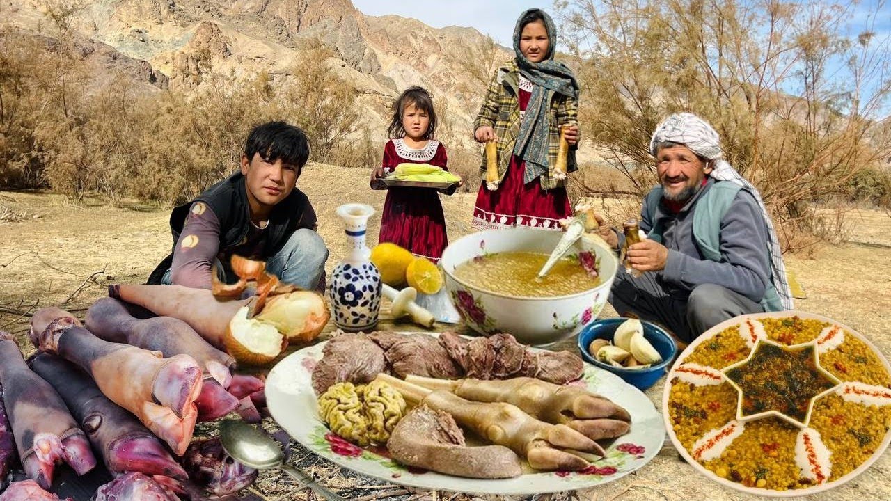 Survival Challenge: Cooking Lamb Trotters in the Mountains  | Village Life of Afghanistan