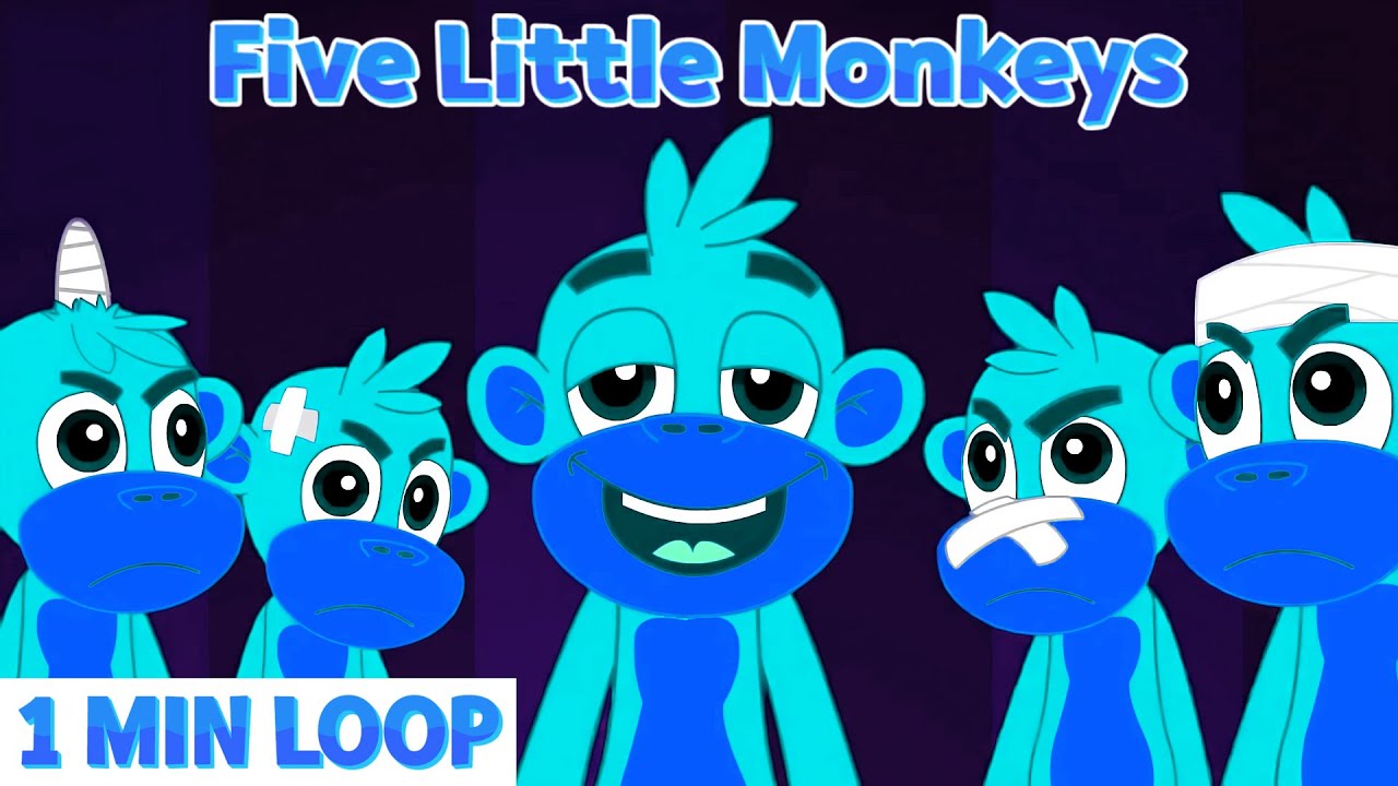 [1 MIN LOOP] Five Silly Monkeys Jump & Play 🐵🎶 3D Animal Animation Nursery Rhyme Remix @FinnyRhymes