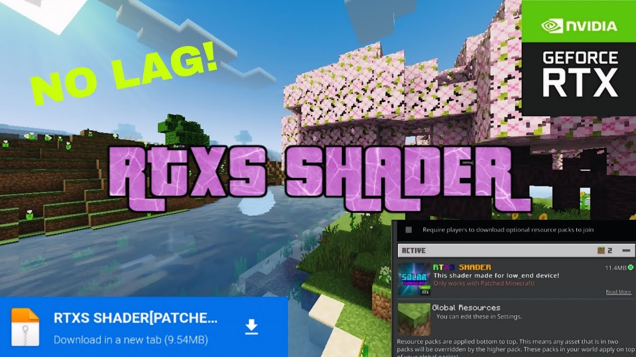 RTXS SHADER💥🔥[PATCH]1.20.80-1.21+ No Lag Good for low end device✓