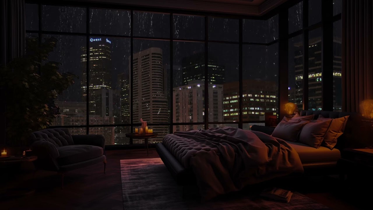 Listen To The Sound Of Rain From A High-Rise Building Overlooking A Relaxing City