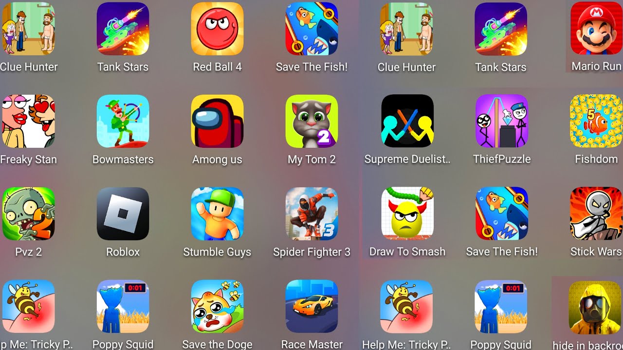 Red Ball 4,Save The Fish,Stumble Guys,Bowmasters,Mario Run,Barry's Prison Run,Draw To Smash......