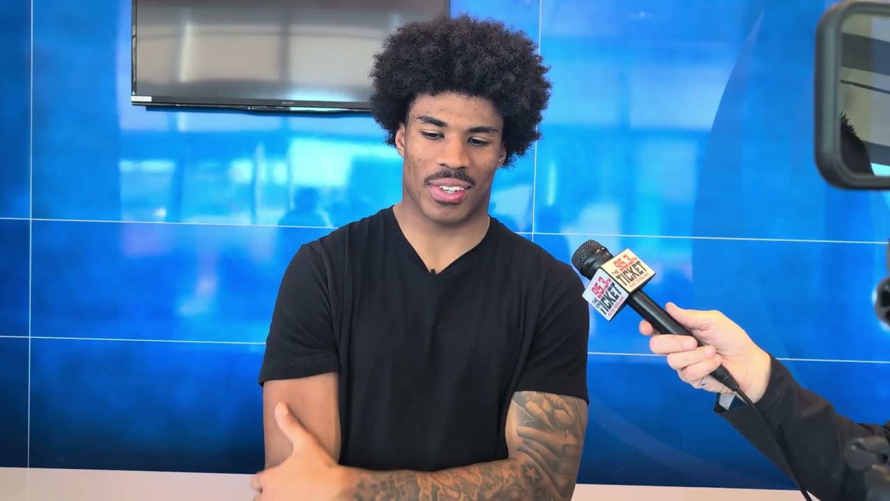 Boise State safety Ty Benefield talks prior to game against New Mexico on Oct. 8, 2025