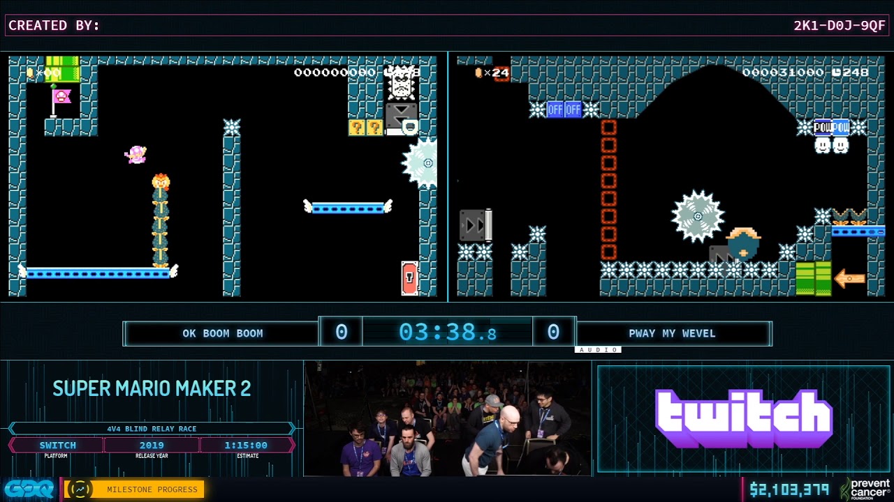 AGDQ 2020 - Super Mario Maker 2 blind level race - Team OK Boom Boom VS Team Pway My Wevel