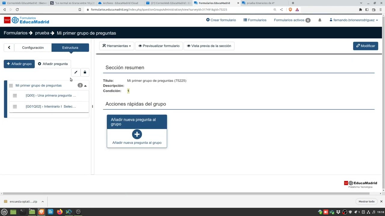 Formulario de educamadrid (Limesurvey) preguntas condicionales.
