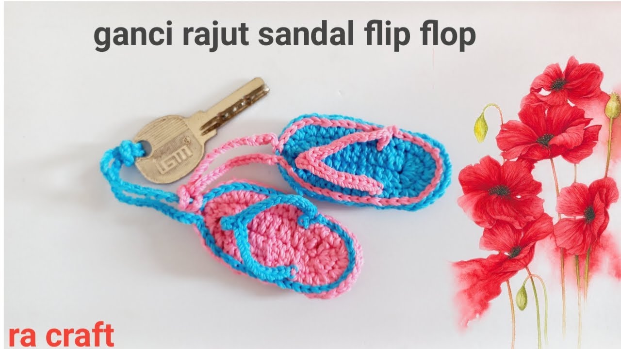 tutorial membuat ganci rajut sandal jepit || crochet flip - flop keychain || amplop rajut #keychain