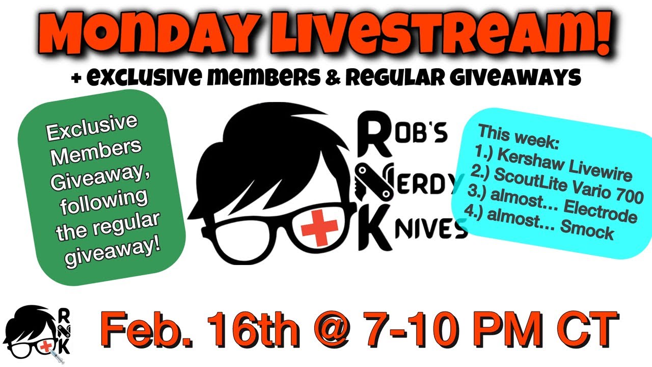 Rob’s Nerdy Knives livestream, Mon. 2-16-26, @ 7 PM CT… Member Exclusive & regular giveaways!