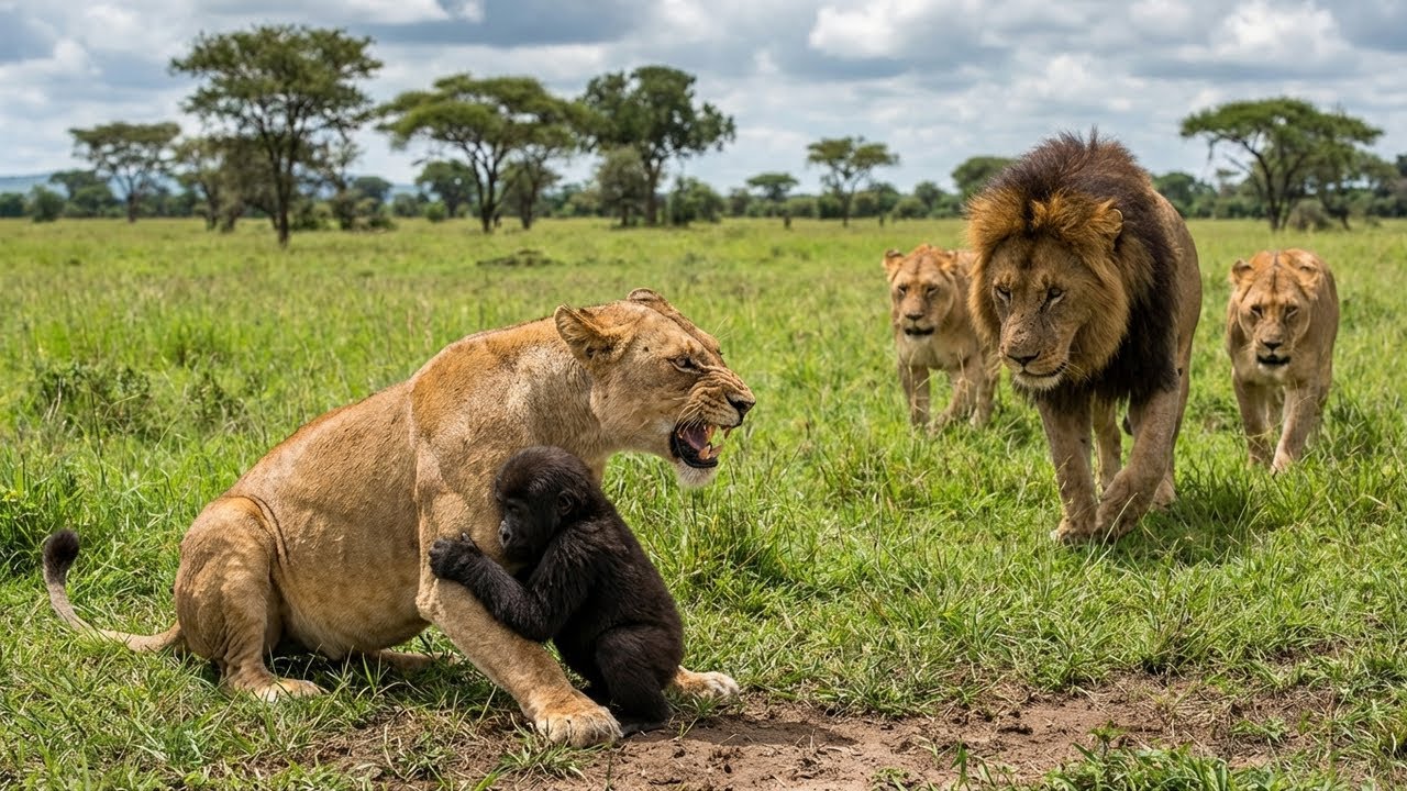 A Lioness Protects a Baby Gorilla from a Lion Pride Attack — You Won’t Believe What Happened Next