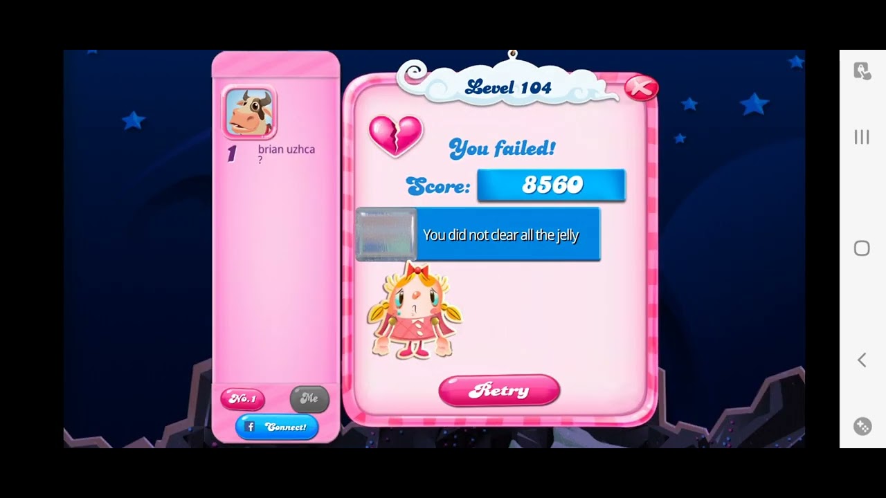 Candy Crush Saga No more lives level failed tiffy crying heart