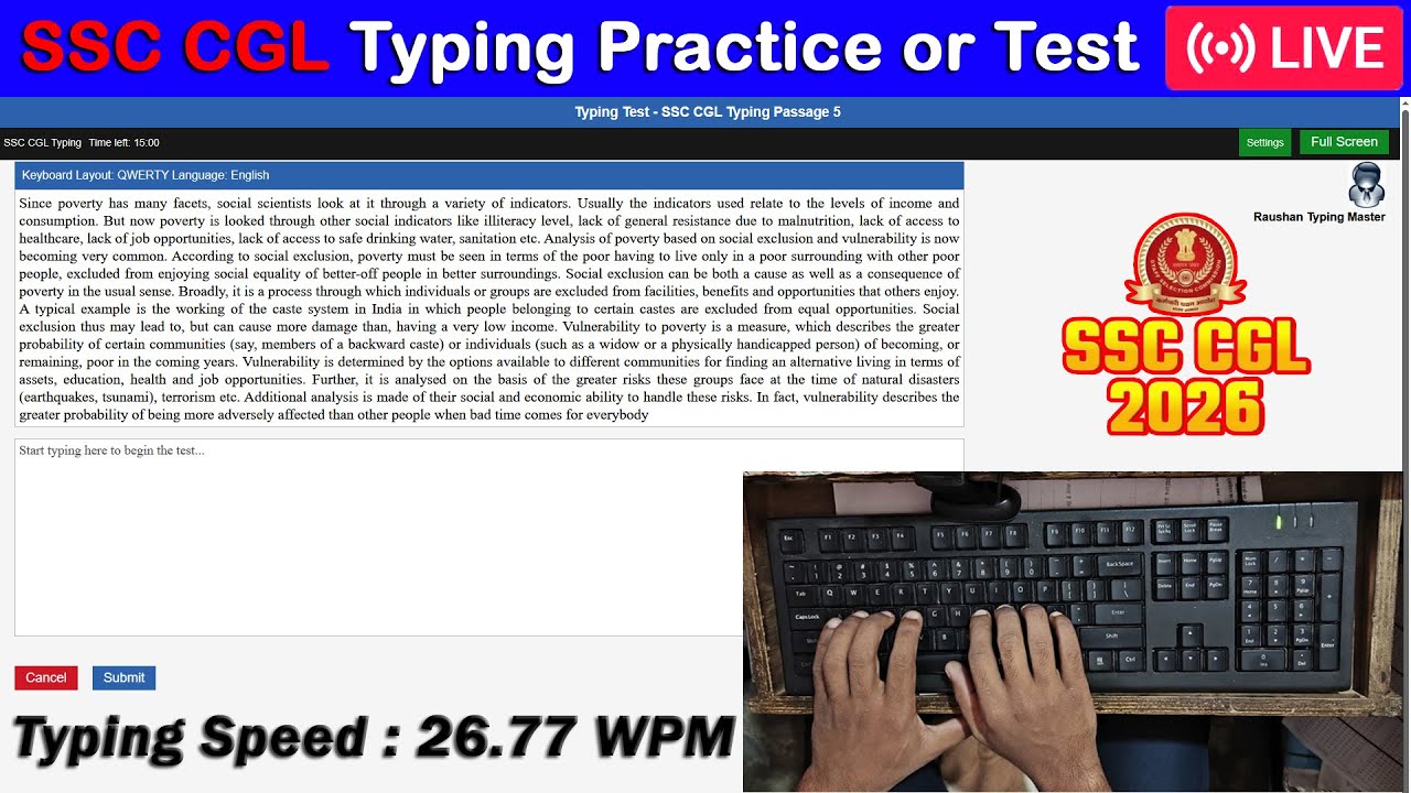 SSC CGL Live Typing Test | English Typing Test or Practice #ssccgl #typingmitra #raushantypingmaster
