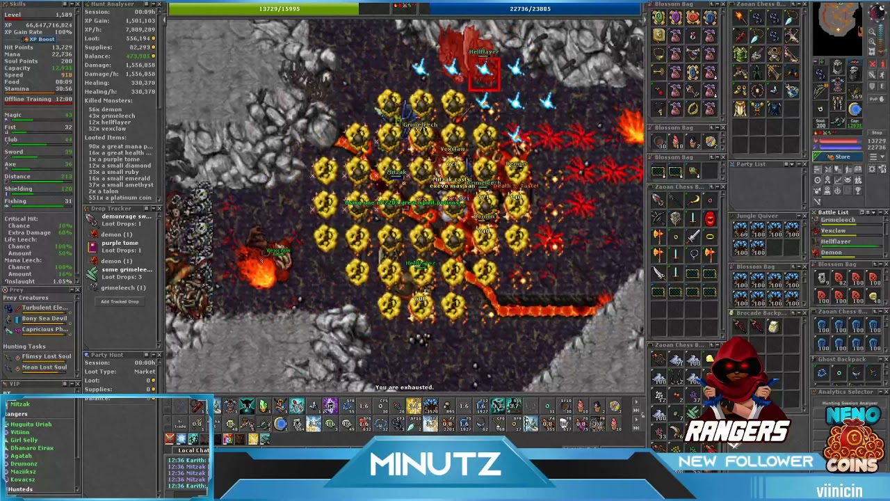 Tibia - Minutz - RP 1589 - Caminho Ferumbras - 7kk/h xp 100% + 2,5 kk/h + profit !