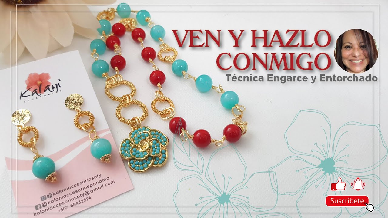 VEN Y HAZLO CONMIGO COLLAR Y ARETES CON TÈCNICA DE  ENGARCE ROSARIO Y ENTORCHADO