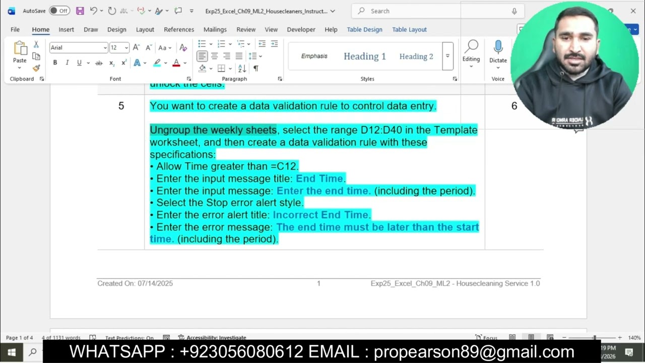 Exp25_Excel_Ch09_ML2_Уборщики домов | Excel Глава 9: Оценщик среднего уровня 2 - Услуги по уборке...