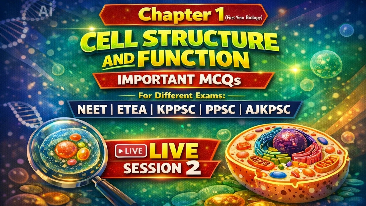 BIOLOGY MCQS LIVE SESSION 2 🔴 Cell Structure & Function | Important MCQs for NEET, ETEA, KPPSC, PPSC