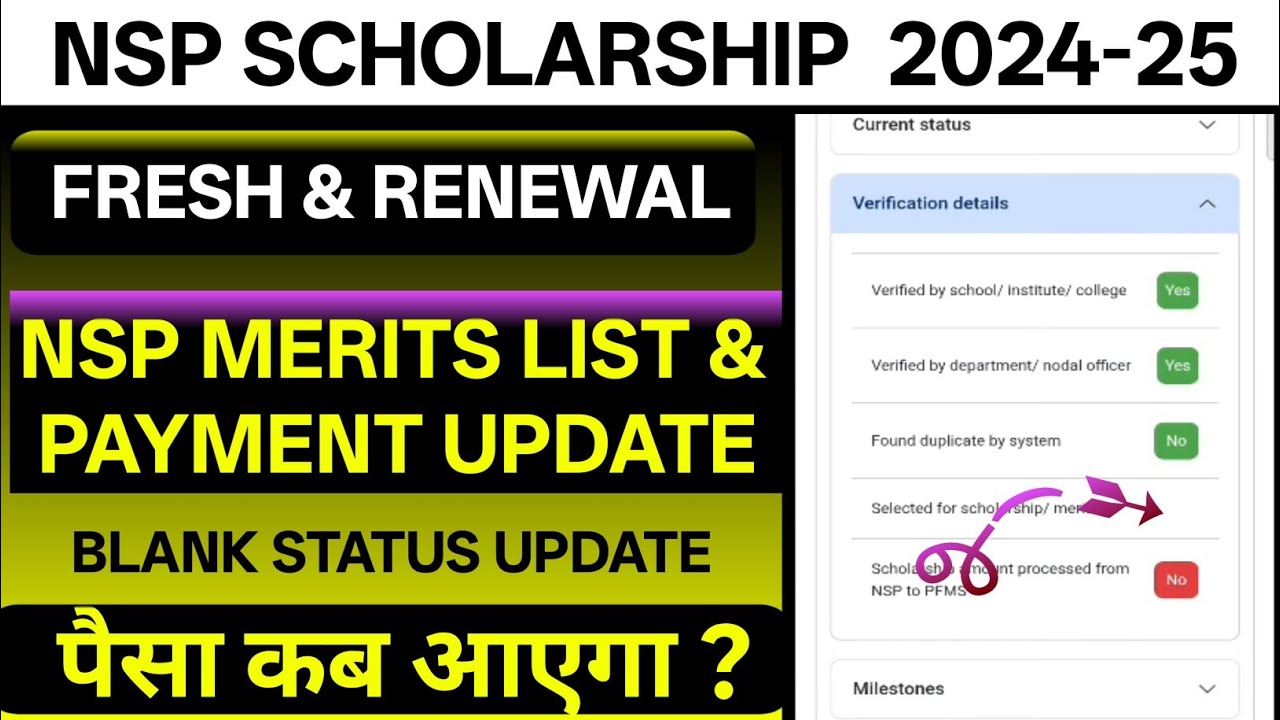 Fresh & Renewal nsp scholarship 2024-25 | Blank status update for payment 