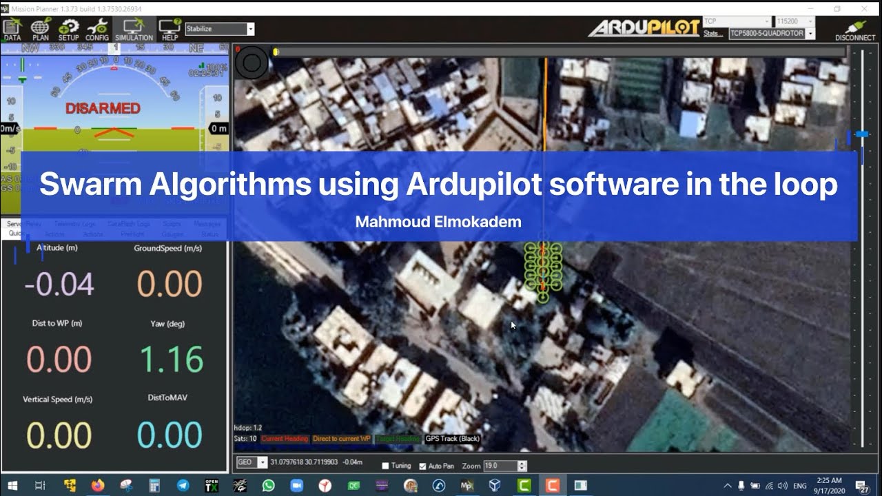 Swarm Algorithms using Ardupilot software in the loop