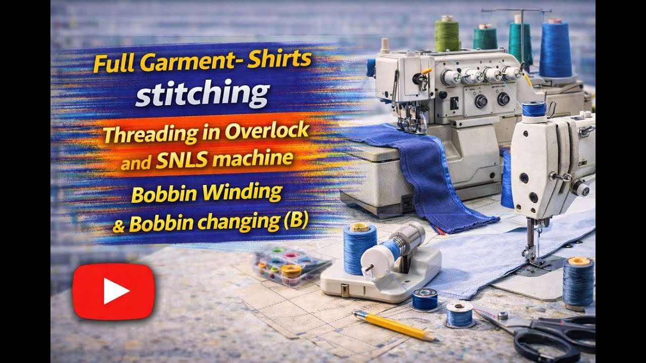 Full Garment Shirt Stitching | Threading in Overlock & SNLS Machine Bobbin Winding & Changing