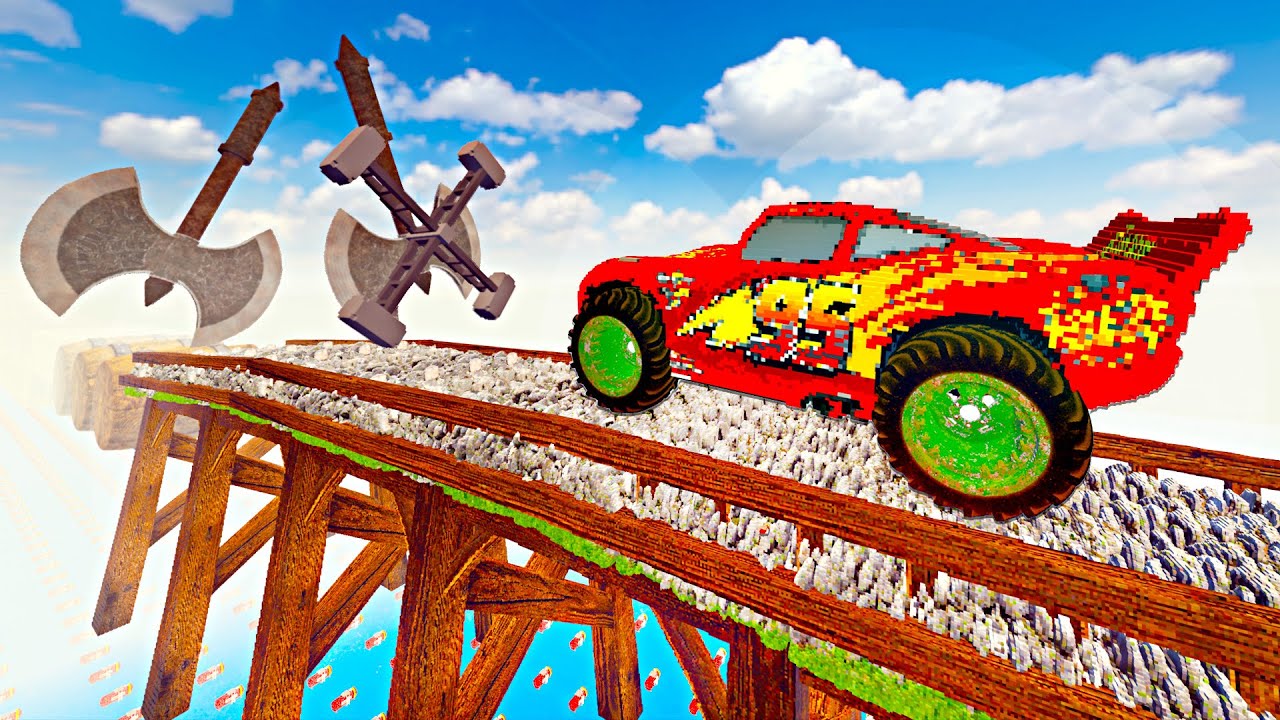 Car Test: Conquering Obstacle-Ridden Stone Wooden Bridge in Teardown
