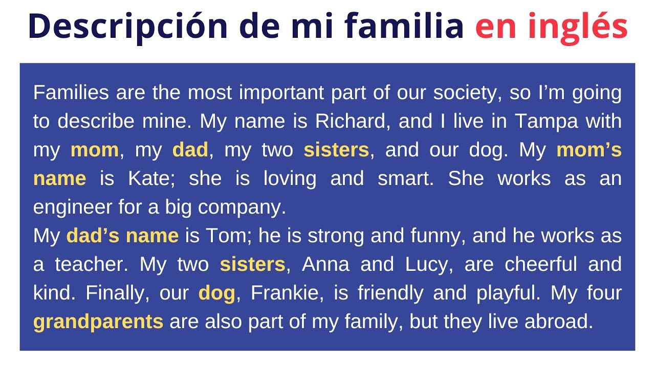 Descripción de mi familia en inglés