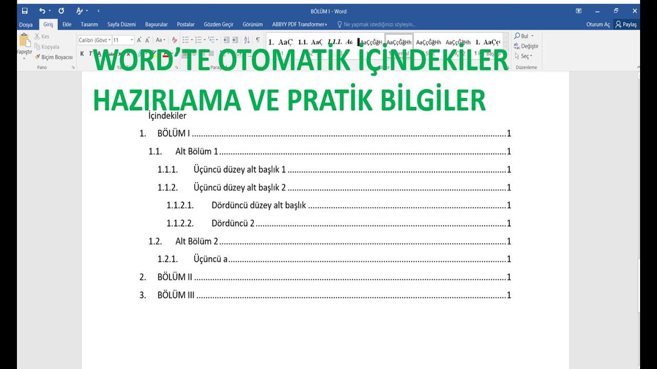 Word'de İ&ccedil;indekiler Tablosu Nasıl Yapılır / Creating a Table of Contents in Microsoft #word