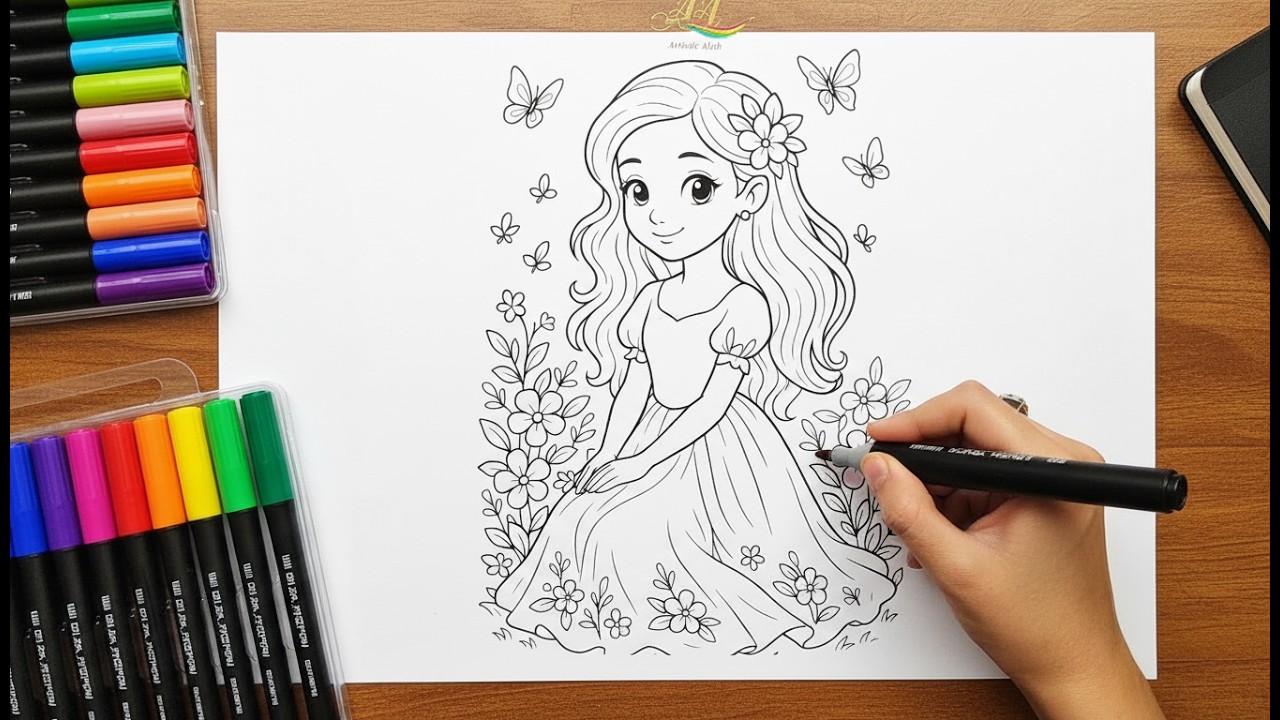 Beautiful Butterfly Princess Coloring 🦋✨ Pink & Purple Dress Art