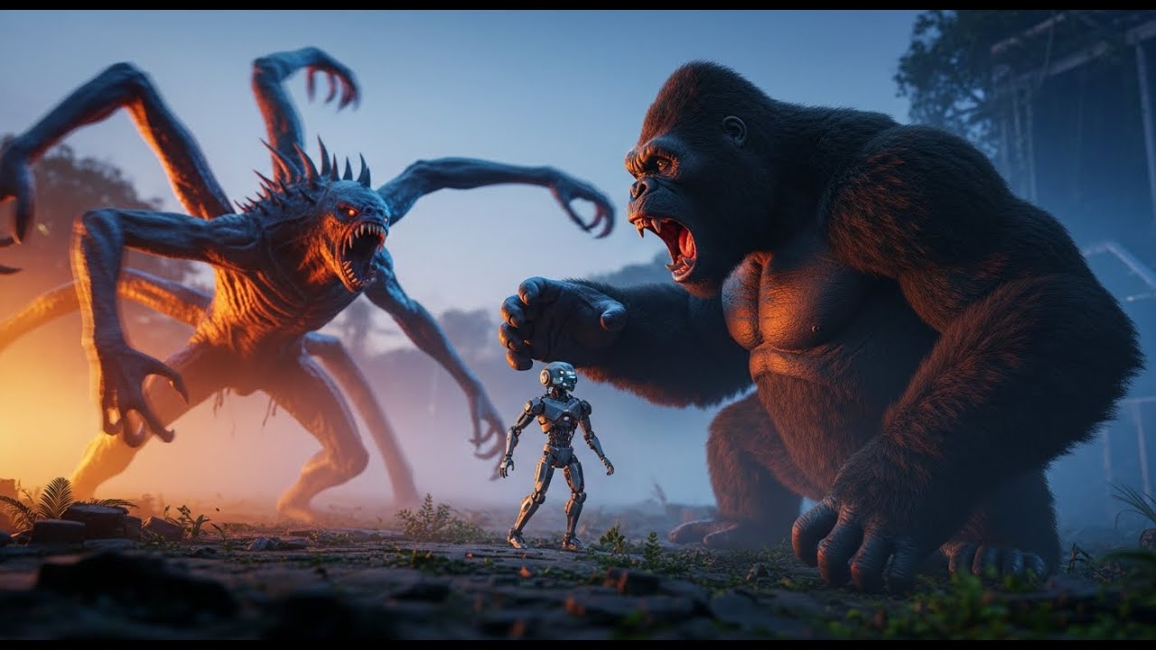 Kong rescues the robot from the monster