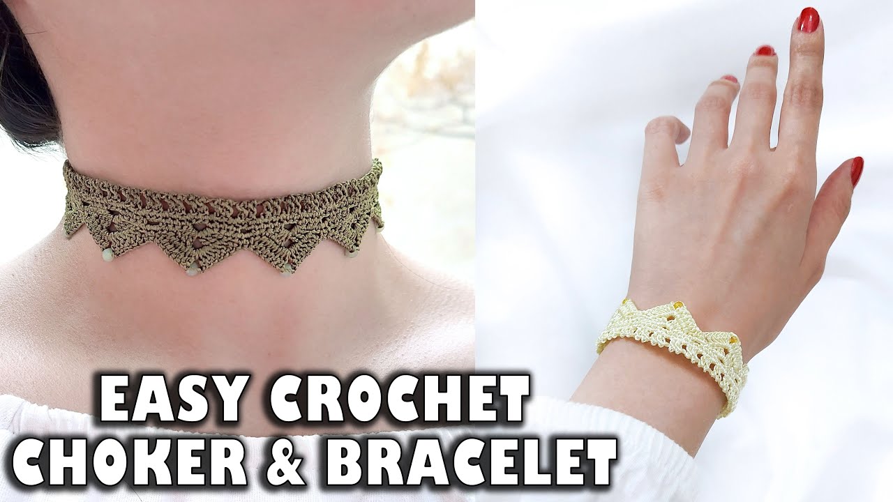 Easy Crochet Choker + Crochet Bracelet Tutorial (+ENG SUB)