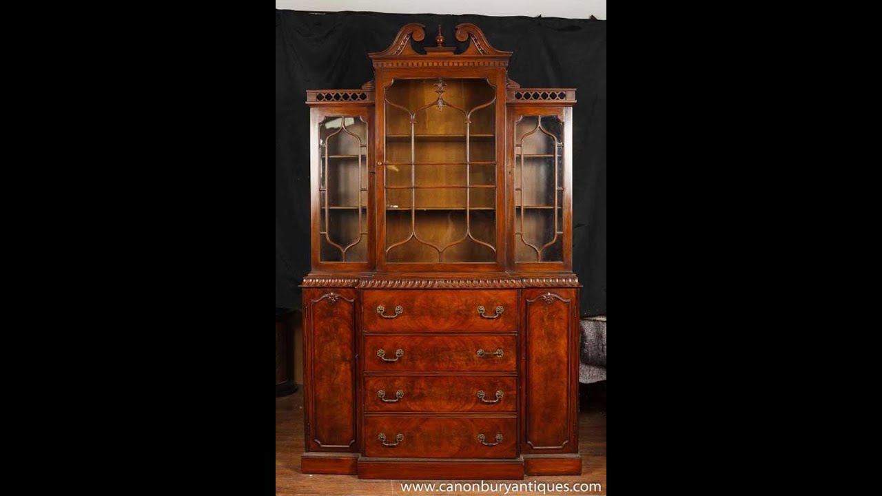 Victorian Gothic Breakfront Bookcase Mahogany
