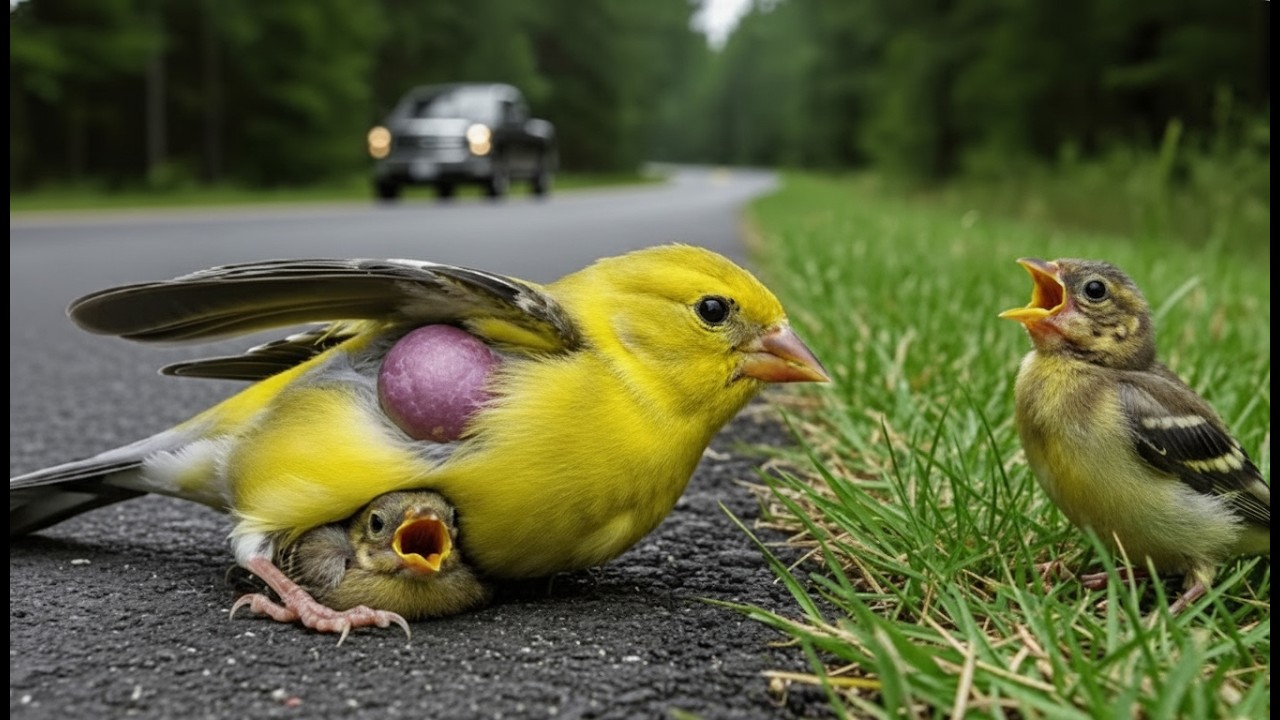 Rescuing an Injured Mother and Baby American Goldfinch by the Road – A Deeply Moving Moment
