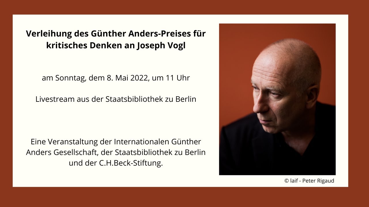 Verleihung des Günther Anders-Preises für kritisches Denken an Joseph Vogl
