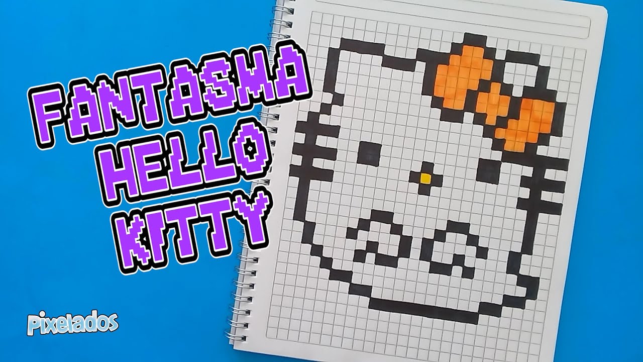 🎨COMO DIBUJAR A HELLO KITTY FANTASMA en PIXEL ART - PIXELADOS