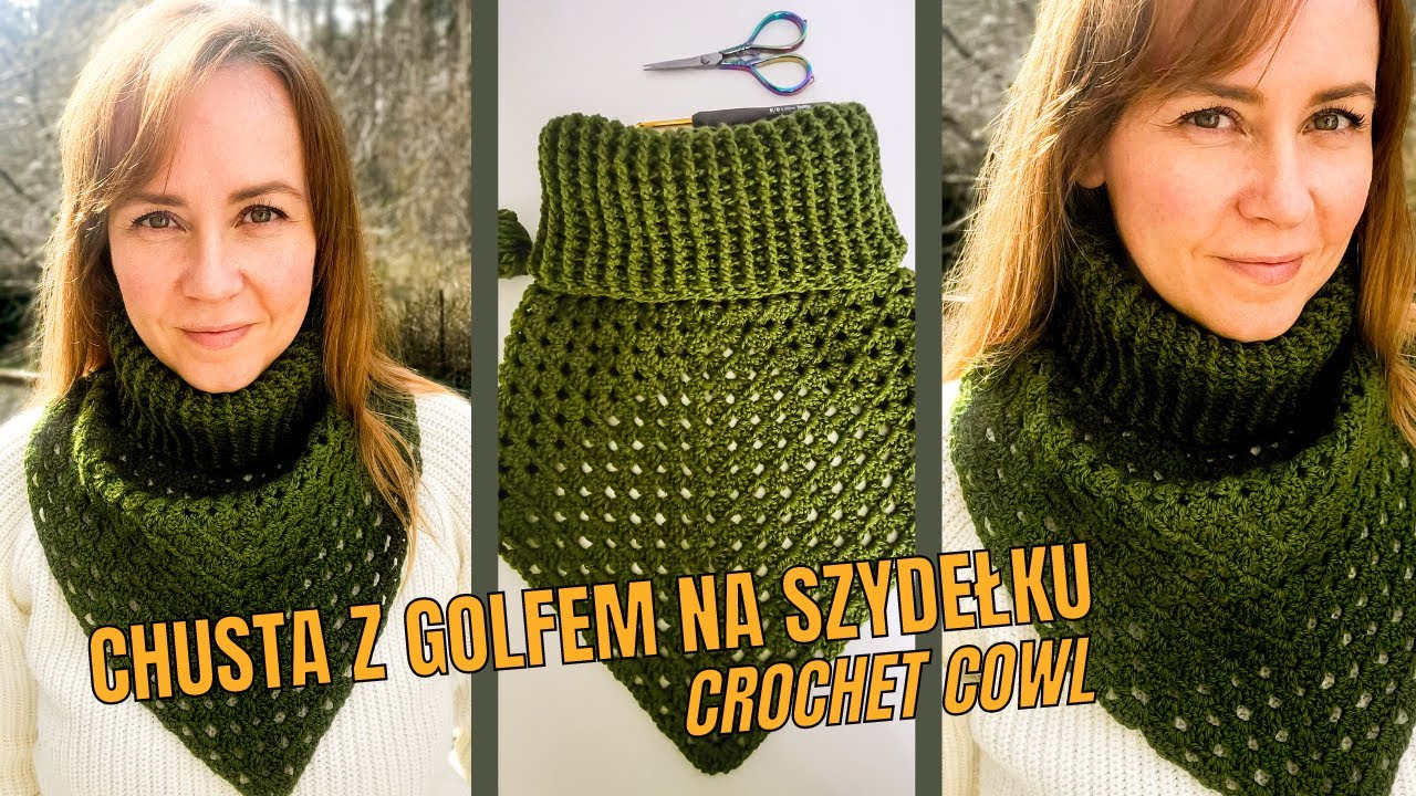 Chusta na szydełku z golfem, otulacz szydełkowy. Crochet cowl granny stitch pattern.