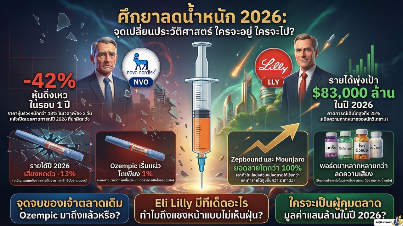 LLY ผงาด +10% แซง NVO! ศึกยาลดน้ำหนักปี 2026 จุดเปลี่ยนที่นักลงทุนต้องรู้ | ลงทุน.invest